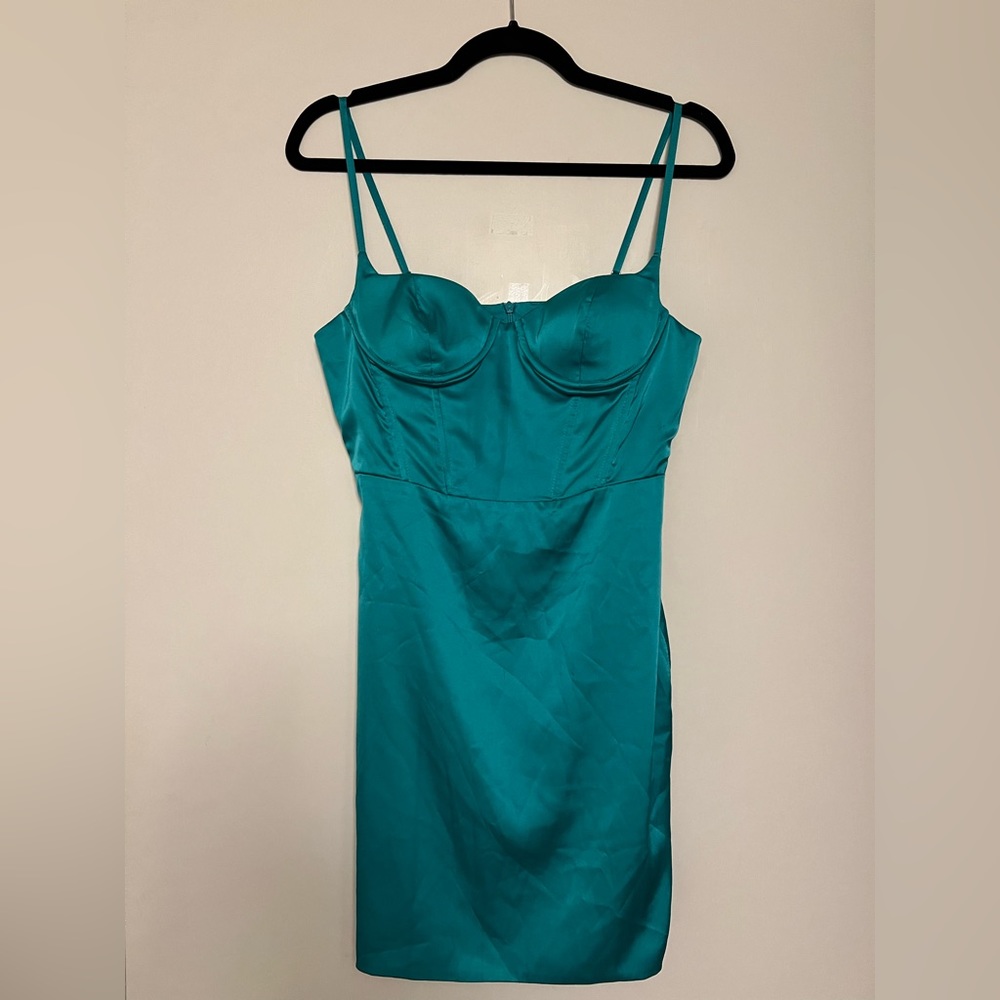 Emerald green bustier cocktail dress